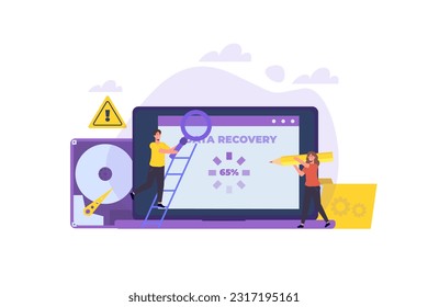 Data recovery, repairing HDD, data storage backup concept. Vector illustration