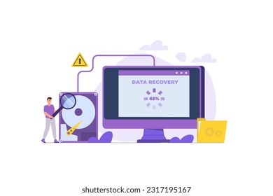 Data recovery, repairing HDD, data storage backup concept. Vector illustration