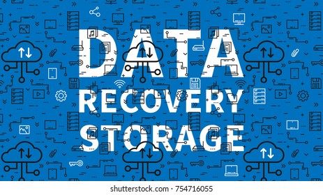 Data recovery storage vector illustration with pattern background. Server cloud technology graphic design. Remote file recovery storage creative concept. Line art concept.