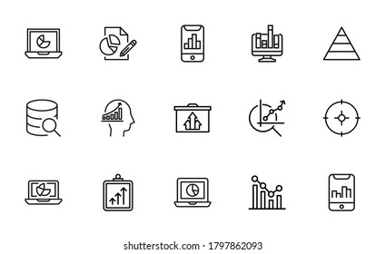 Data related vector icon set. Well-crafted sign in thin line style with editable stroke. Vector symbols isolated on a white background. Simple pictograms.