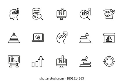 Data related vector icon set. Well-crafted sign in thin line style with editable stroke. Vector symbols isolated on a white background. Simple pictograms.