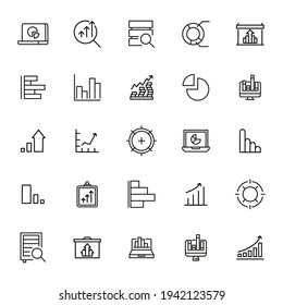 Data related vector icon set. Well-crafted sign in thin line style with editable stroke. Vector symbols isolated on a white background. Simple pictograms.