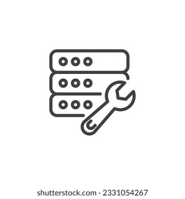 Symbol der Datenreparatur Datenbankserver und französisches Linearzeichen für mobiles Konzept und Webdesign. Leitbild des Rechenzentrums Maintenance, Vektorsymbol. Symbol, Logo-Abbildung. Vektorgrafik