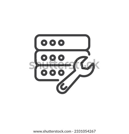 Data repair line icon. Database server and wrench linear style sign for mobile concept and web design. Data center Maintenance outline vector icon. Symbol, logo illustration. Vector graphics