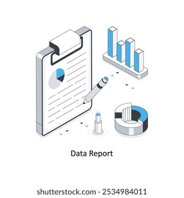 Ilustração de estoque isométrico do Relatório de Dados. EPS Ilustração do estoque de arquivos