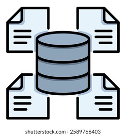 Data repository black round line vector icon with editable stroke,symbolizing structured storage and organized data management