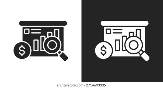 Icono De Investigación De Datos En Estilo Glifo Blanco Y Negro