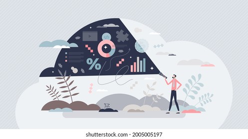 Data research and information graph analysis for business tiny person concept. Statistics and plan monitoring with unknown info audit vector illustration. Company financial calculation and search.