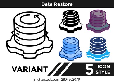 Data Restore icon for illustrating data recovery systems, information restoration workflows, and backup retrieval concepts. Line, Filled, Color, Dualtone style.