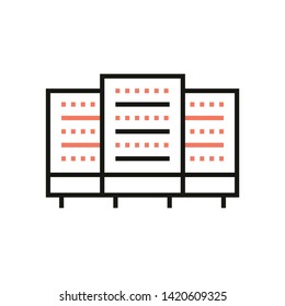 Data room icon and server farm symbol in linear style. Cloud hosting icon with trendy line illustration for app screen, website button, banner design. Editable stroke, pixel perfect Database sign.