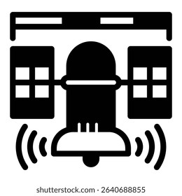 Data ruler and satellite with antenna solid icon, neural dataset concept. Vector graphics. Satellite data training sign on white background, style mobile or design