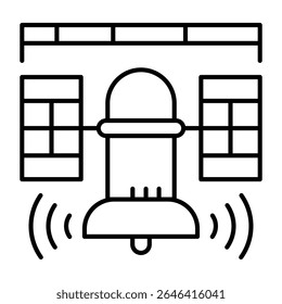 Data ruler and satellite with antenna thin line icon, neural dataset concept. Vector graphics. Satellite data training sign on white background, style mobile or design