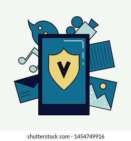 Data safety concept. User information protection. Mobile phone.