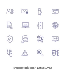 Data safety line icon set. Spider, fingerprint, key, lock, password. Protection concept. Can be used for topics like secured access, identification, information technology