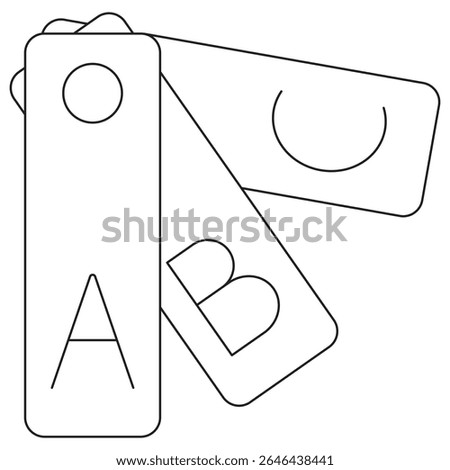Data Samples icon. Training Examples icon. Vector pictogram with thin black lines on transparent background. Line thickness is editable. Three labeled tags symbolize different samples or categories