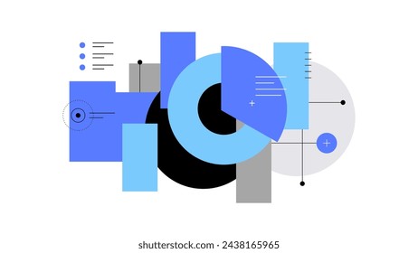 Data science and analysis. Charts and files. Simple flat illustration, infographic element. Vector file.