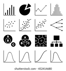 Data Science. Analytical Tools: charts, graphs, diagrams, trees. Set of 16 vector icons