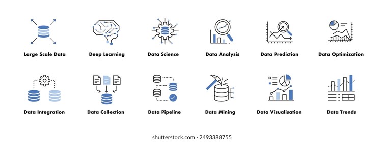 Data Science and Analytics Icons - Deep Learning, Data Trends, and Visualization Symbols