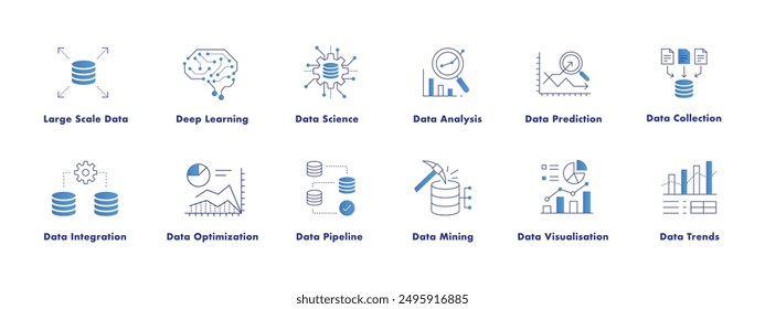 Data Science and Analytics Icons - Data Integration, Collection, and Visualization Symbols
