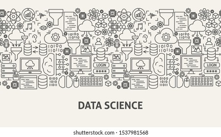 Data Science Banner Concept. Vector Illustration of Outline Design.