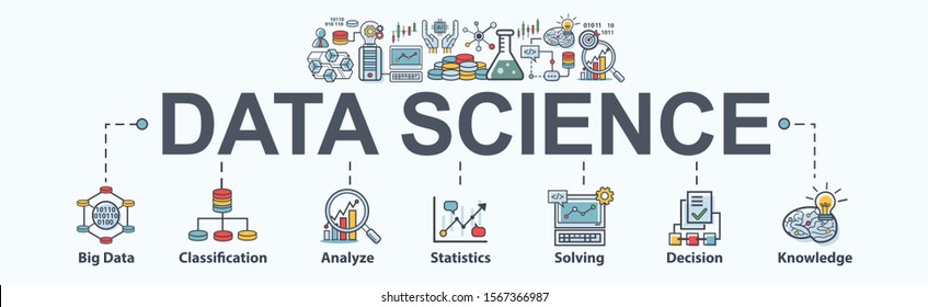 Data science banner web icon for Computer Science   insight  Ai  Big Data  algorithm  analyze  Statistic  knowledge  Deep   machine learning  minimal vector infographic concept 
