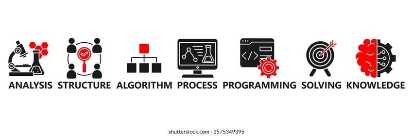 Data science banner web icon vector illustration concept with icon of programming, structure, data mining, machine learning, big data, statistics, analysis, knowledge
