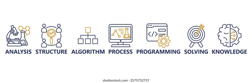 Data science banner web icon vector illustration concept with icon of programming, structure, data mining, machine learning, big data, statistics, analysis, knowledge
