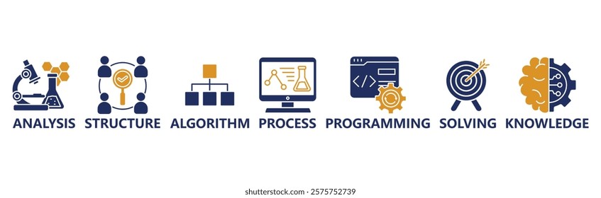Data science banner web icon vector illustration concept with icon of programming, structure, data mining, machine learning, big data, statistics, analysis, knowledge