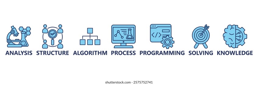 Data science banner web icon vector illustration concept with icon of programming, structure, data mining, machine learning, big data, statistics, analysis, knowledge