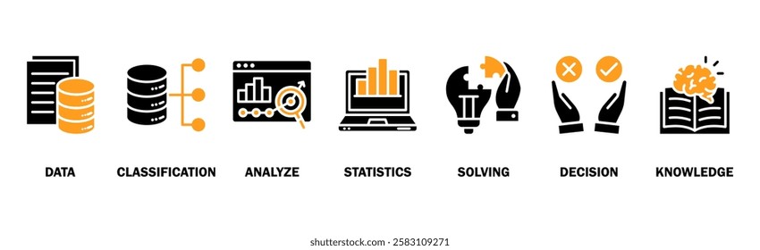 Data science banner web icon vector illustration concept with icon of programming, structure, data mining, machine learning, big data, statistics, analysis, knowledge