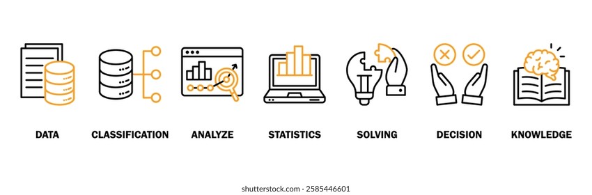 Data science banner web icon vector illustration concept with icon of programming, structure, data mining, machine learning, big data, statistics, analysis, knowledge