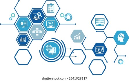 Data science banner web icon for Computer Science and insight, Ai, Big Data, algorithm, analyze, Statistic, knowledge, Deep and machine learning. minimal vector infographic concept.	