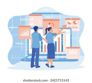 Data science, business analysis, and strategy, big data concept. Teamwork to develop business. Big Data Technology for Business Finance Analytics Concept. trend flat vector modern illustration 