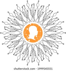Data science and communication concept with scientist head