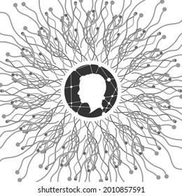 Data science and communication concept with scientist head