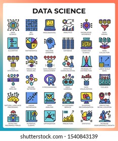 Data Science concept detailed line icons set in modern line icon style for ui, ux, web, app design