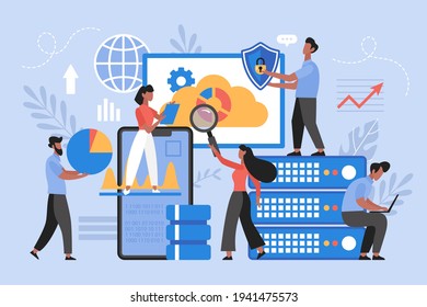 Data Science Concept. Modern Vector Illustration Of People With Data Visualization Graphs And Charts.