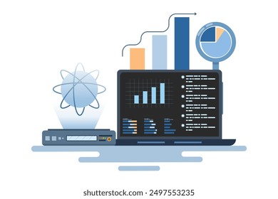 Data science concept. Online data storage technology. Automated web analysis, financial forecasting, market research. data analysis. Information visualization, dashboards and infographics.