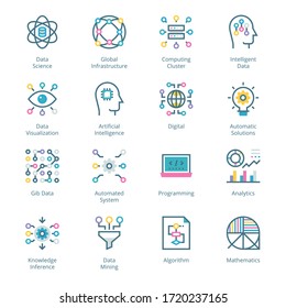 Data Science filled line Icons - stroke, vector