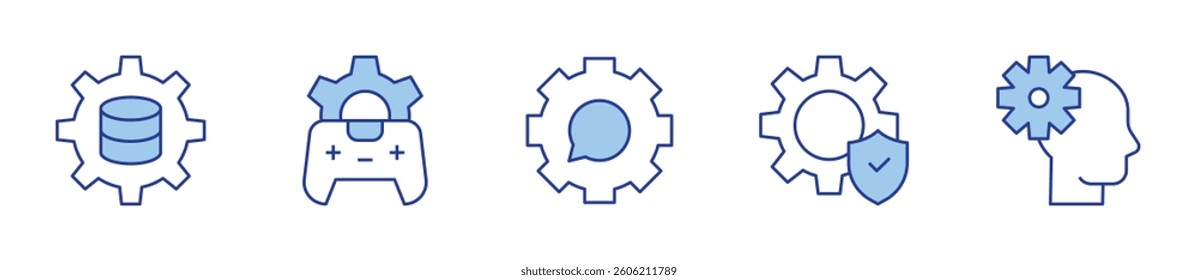 data science, gaming, gear, settings, engineering. Gear Icon vector illustration. Line Duotone style. Editable stroke.