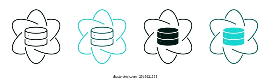 Data Science icon. Atom around of server. Technology symbol for web, website or mobile app. Simple style logo isolated on white background. Modern illustration. Editable vector stroke.