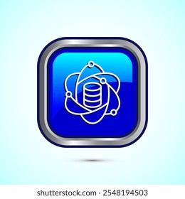Data science icon design illustration. Big data, digital tech icon, Blue Color Square Button Design