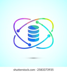Data science icon design illustration. Big data, digital tech icon, low poly style