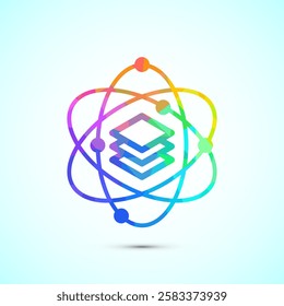 Data science icon design illustration. Big data, digital tech icon, low poly style