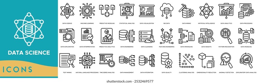 Icono de Ciencia de datos. Ciencia de datos, aprendizaje automático, modelado predictivo, análisis estadístico y visualización de datos