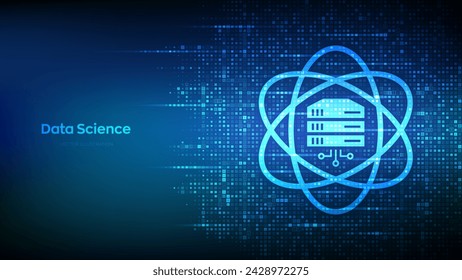 Data Science-Icon mit binärem Code. Deep Learning. Künstliche Intelligenz, Analyse. Big Data. Maschinelles Lernen. In: Computer Science Technology. Digitaler Binärkode-Hintergrund. Vektorgrafik.