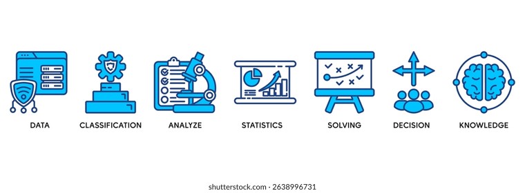 Data science icon set vector illustration concept relate to data, classification, analyze, statistics, solving, decision and knowledge
