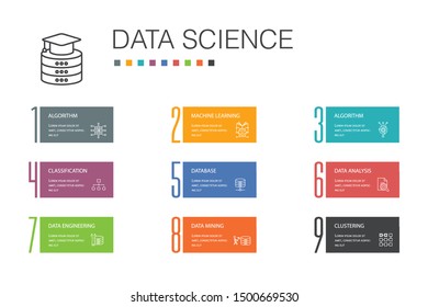 Data science Infographic 10 option line concept.machine learning, Big Data, Database, Classification icons