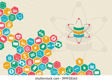 Data science and information communication concept with database and flow of gadgets on colorful hive connection.