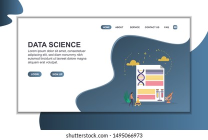 Data science landing page template. Flat design concept of web page design for website. Easy to edit and customize